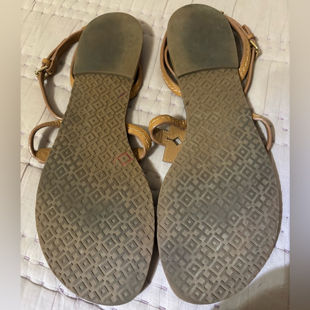 Tory Burch Chandler Flat Brown Leather Sandal Size 9 - Picture 4 of 15